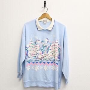 Vintage Snowy Winter Scene Sweatshirt Large